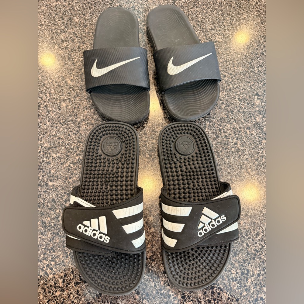 Adidas and Nike Kids Black and White Slide Sandals